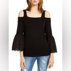 INC International Concepts Small Black Cold Shoulder
Bell Sleeve Sweater